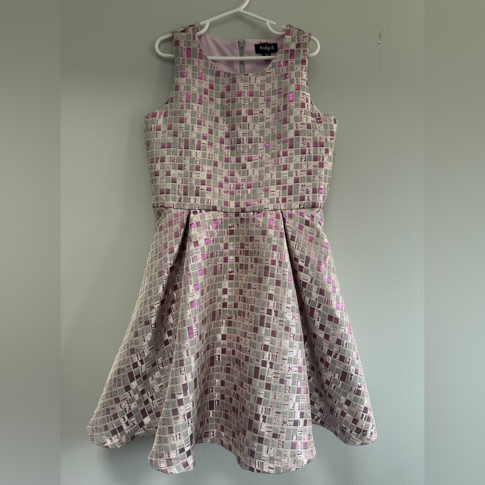 Pink Metallic Pattern Brocade Dress